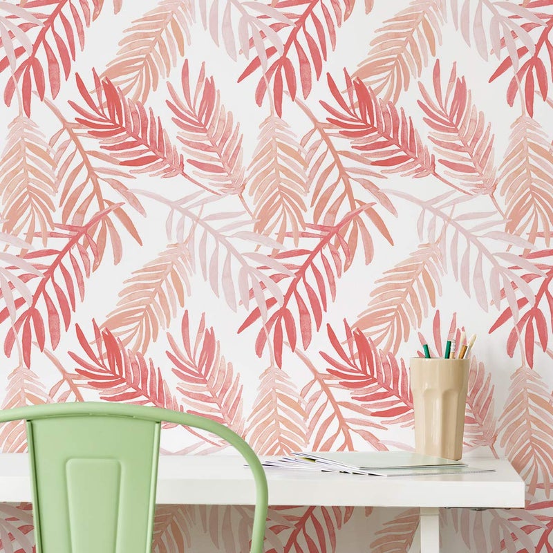 Flipside Pink and Peach Palm Leaves Peel and Stick Removable Wallpaper - Each Roll is 18 ft. Long x 18 in. Wide - Safe for Walls - Easy to Apply & Easy to Remove - Image 1